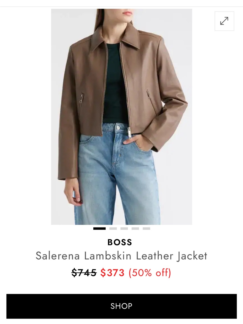 BOSS SalerenaTaupe Brown Leather Cropped moto Jacket NWT SIZE 2